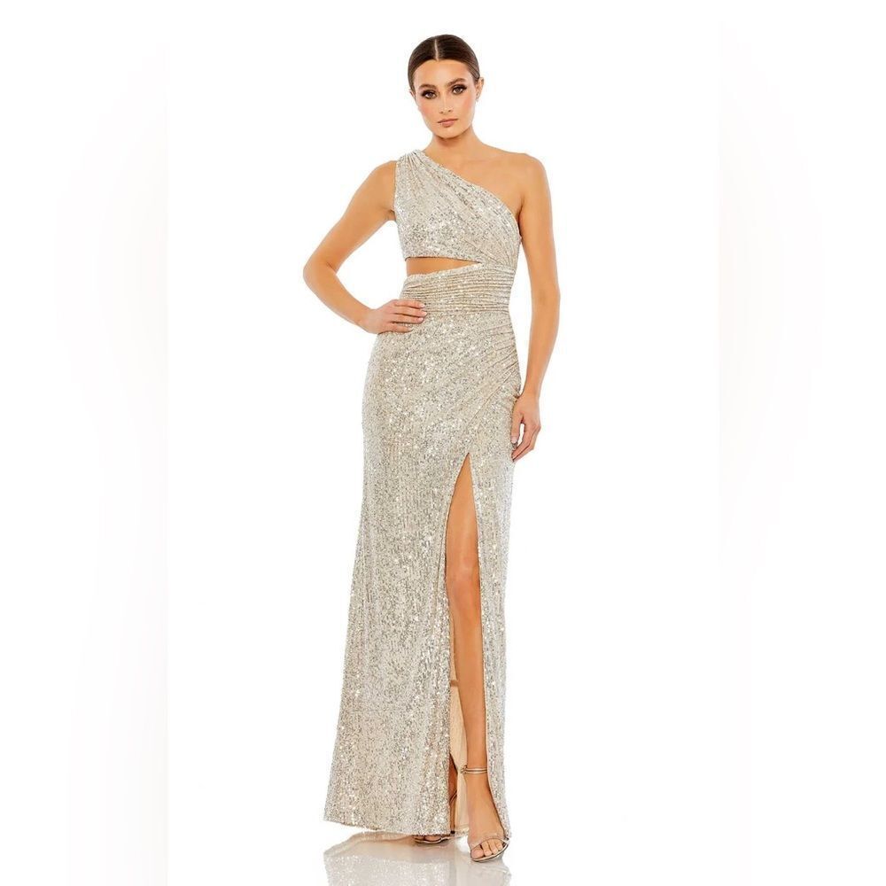 Mac Duggal sequin one shoulder dress style 26973 NWT nude size 4